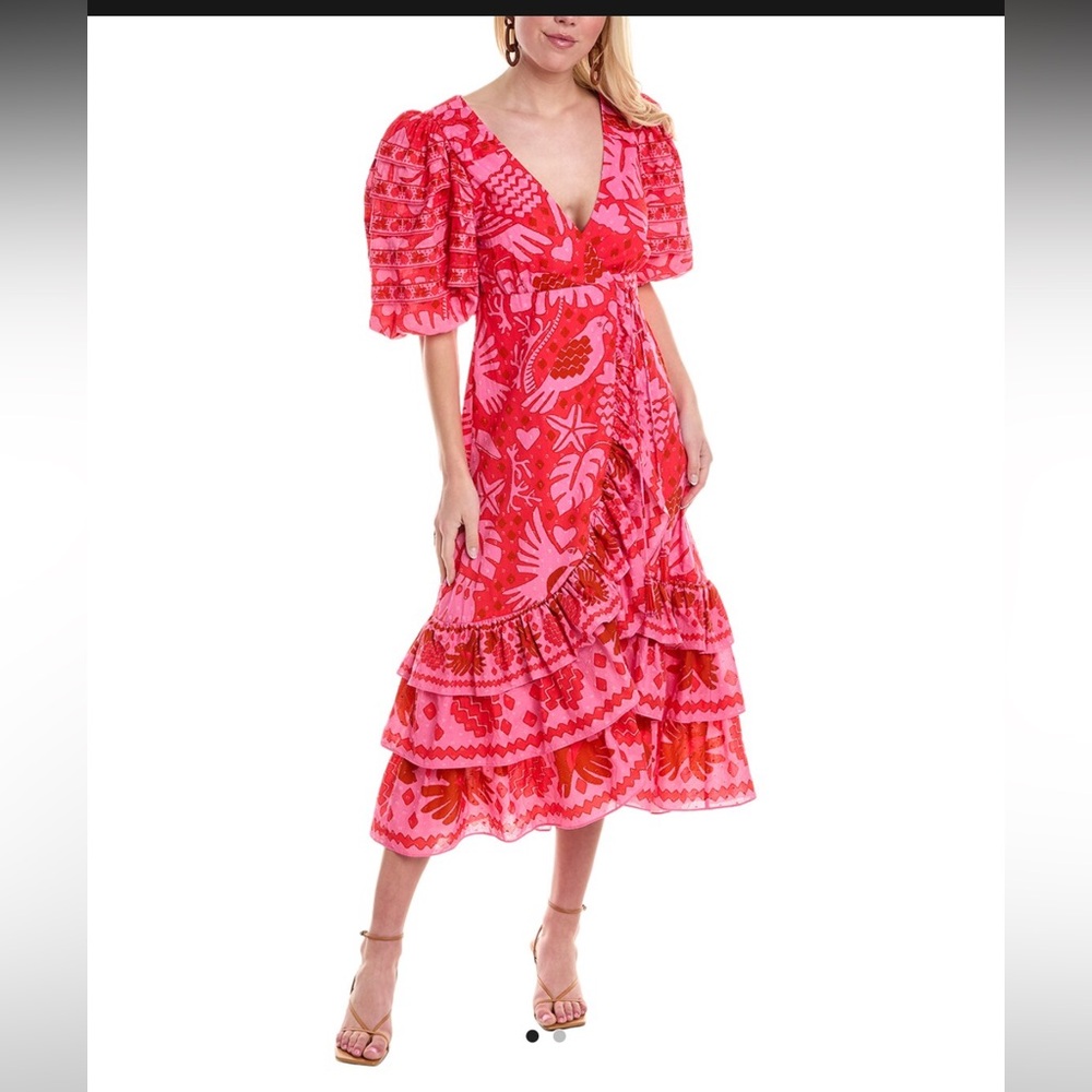 Farm Rio Jungle Scarf Red Wrap Mini Dress